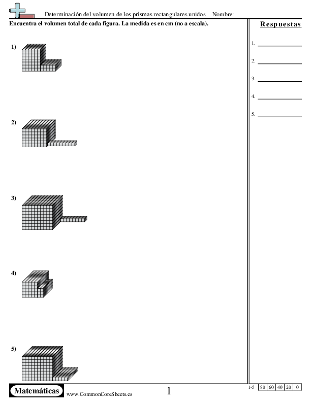 Ejercicos educativos de matemáticas y más. - Determinación del volumen de los prismas rectangulares unidos worksheet